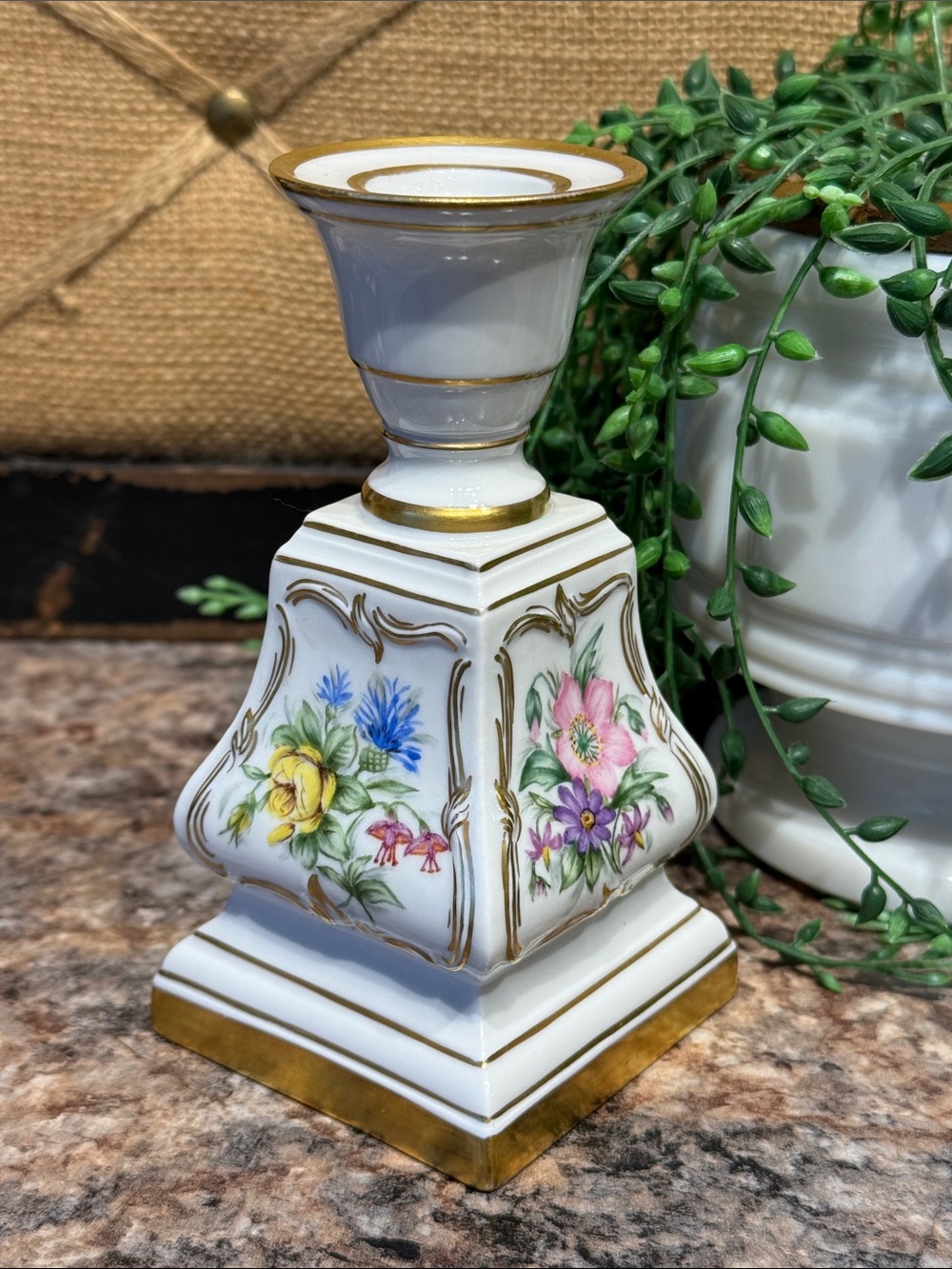 Kaiser Porcelain Floral Gold-Trim Candle Holder